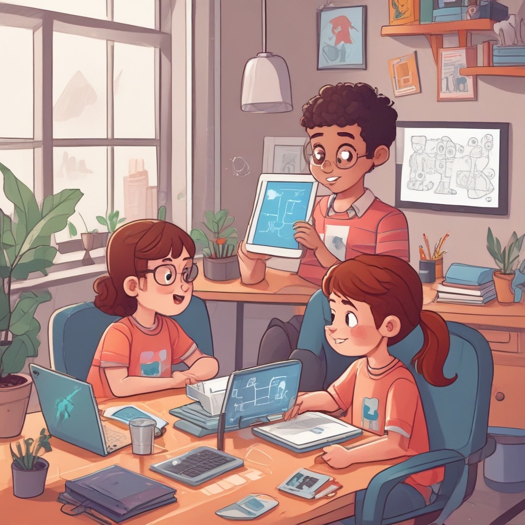 Kids learning AI with a friendly illustration